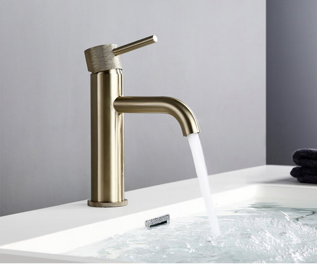 Wastafelkraan Opbouw Ribbed Geborsteld goud wastafel mengrkaan laag Wastafelkraan Opbouw Ribbed Geborsteld goud wastafel mengrkaan laag
