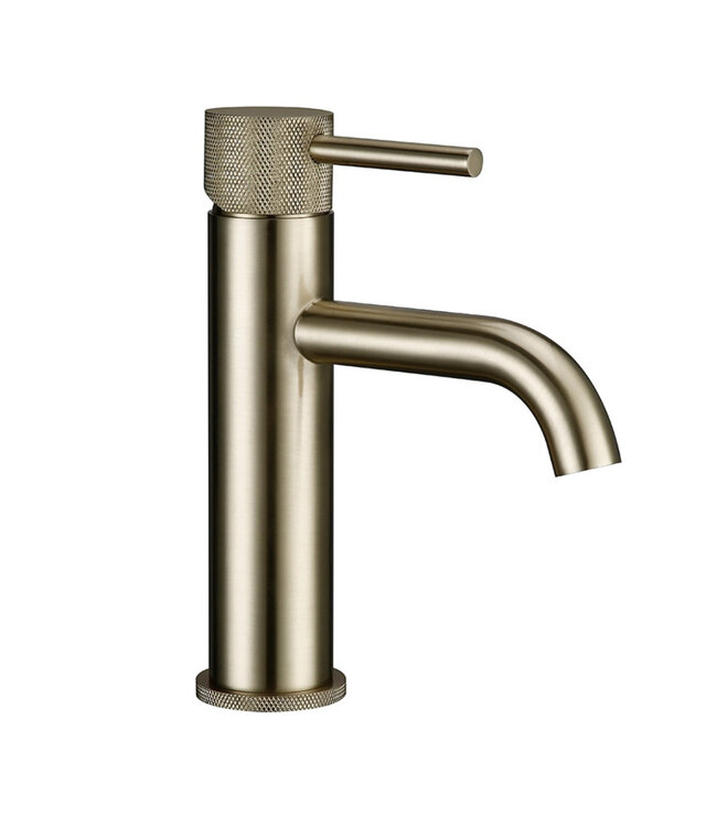 Wastafelkraan Opbouw Ribbed Geborsteld goud wastafel mengrkaan laag