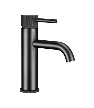 SANI-SUPPLY Wastafelkraan Opbouw Ribbed Gunmetal wastafel mengrkaan laag
