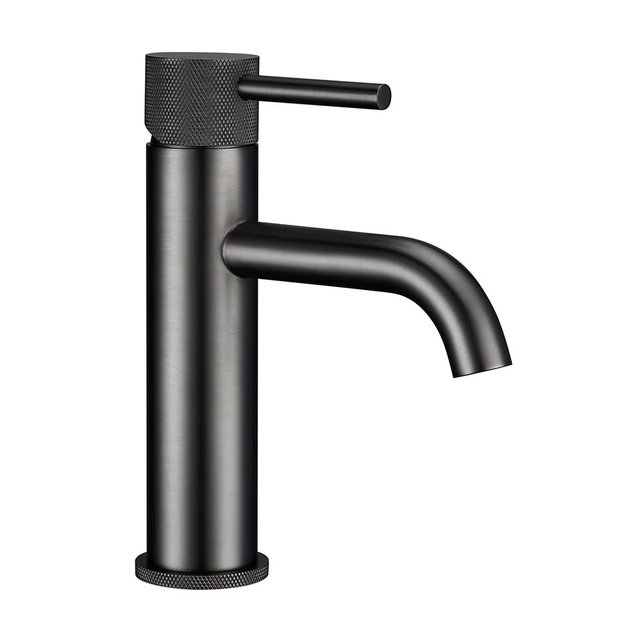 Wastafelkraan Opbouw Ribbed Gunmetal wastafel mengrkaan laag