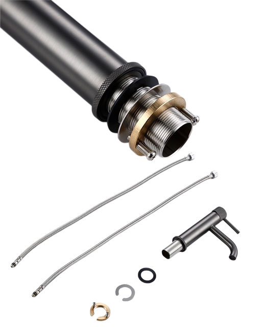 Wastafelkraan Opbouw Ribbed Gunmetal wastafel mengrkaan laag