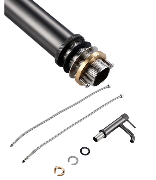 Wastafelkraan Opbouw Ribbed Gunmetal wastafel mengrkaan laag