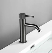 Wastafelkraan Opbouw Ribbed Gunmetal wastafel mengrkaan laag