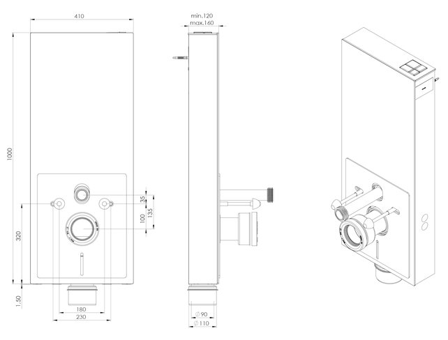 Opbouwreservoir Wilco Wit glas 100x41x12 cm Opbouw sanitair module