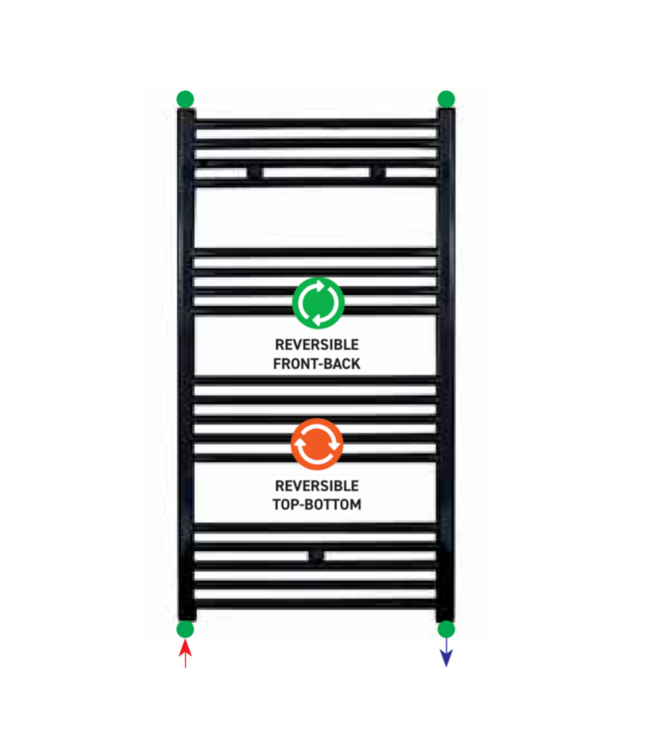 Handdoekradiator 160x60 cm Zwart 828Watt Midden Aansluiting Designradiator Aloni Girne