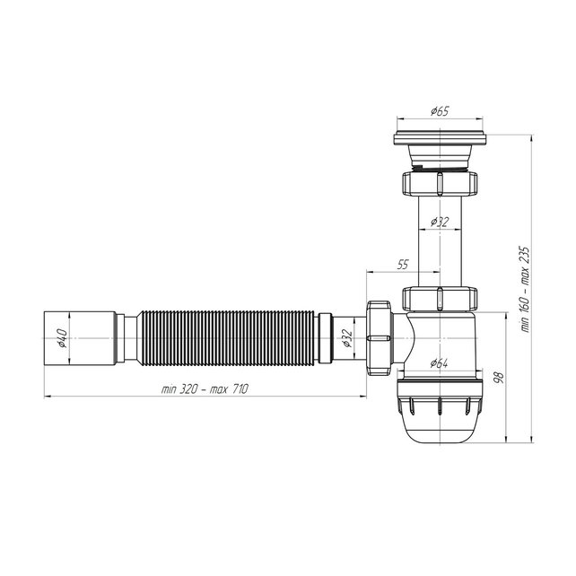 Flexibele bekersifon kunststof met crepine Ø40cm Flexibele bekersifon kunststof met crepine Ø40cm