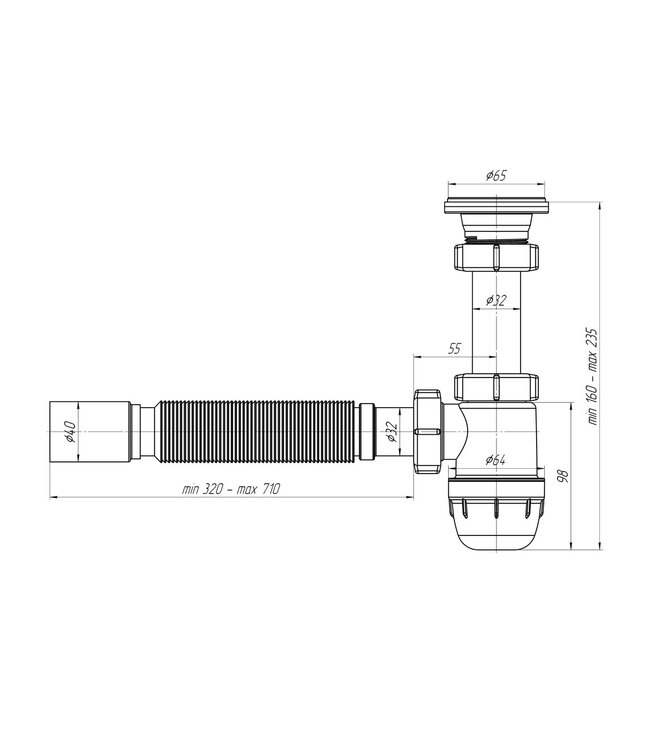 Flexibele bekersifon kunststof met crepine Ø40cm