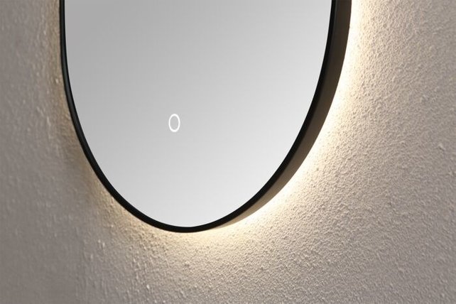 Badkamerspiegel Lana Lux Zwart Ovaal 90x45x3 cm met LED-verlichting 3-kleuren dimbaar touch sensor Badkamerspiegel Lana Lux Zwart Ovaal 90x45x3 cm met LED-verlichting 3-kleuren dimbaar touch sensor
