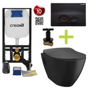 Creavit toiletset Zwart - Hangtoilet TP325 met bidet Zwart Mat - Spoelrand incl. softclose toiletbril