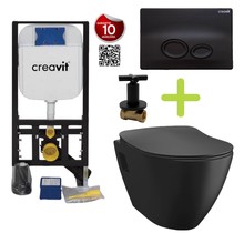 Creavit toiletset Zwart - Hangtoilet TP325 met bidet Zwart Mat - Spoelrand incl. softclose toiletbril