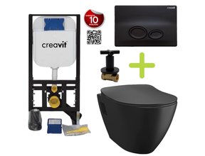 Creavit toiletset Zwart - Hangtoilet TP325 met bidet Zwart Mat - Spoelrand incl. softclose toiletbril
