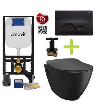 CREAVIT Creavit toiletset Zwart - Hangtoilet TP325 met bidet Zwart Mat - Spoelrand incl. softclose toiletbril