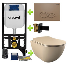 Creavit toiletset Mat Cappuccino - Hangtoilet FE320 Mat Cappuccino incl. soft close toiletbril en drukplaat