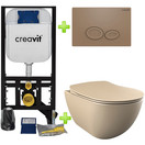 Creavit toiletset met bidet Mat Cappuccino - Hangtoilet FE320 Mat Cappuccino incl. soft close toiletbril en drukplaat
