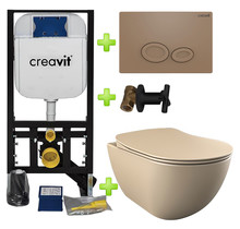 Creavit toiletset met bidet Mat Cappuccino - Hangtoilet FE320 Mat Cappuccino incl. soft close toiletbril en drukplaat