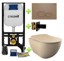 Creavit toiletset met bidet Mat Cappuccino - Hangtoilet FE320 Mat Cappuccino incl. soft close toiletbril en drukplaat