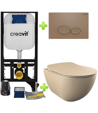 CREAVIT Creavit toiletset Mat Cappuccino - Hangtoilet FE322 Mat Cappuccino incl. soft close toiletbril en drukplaat