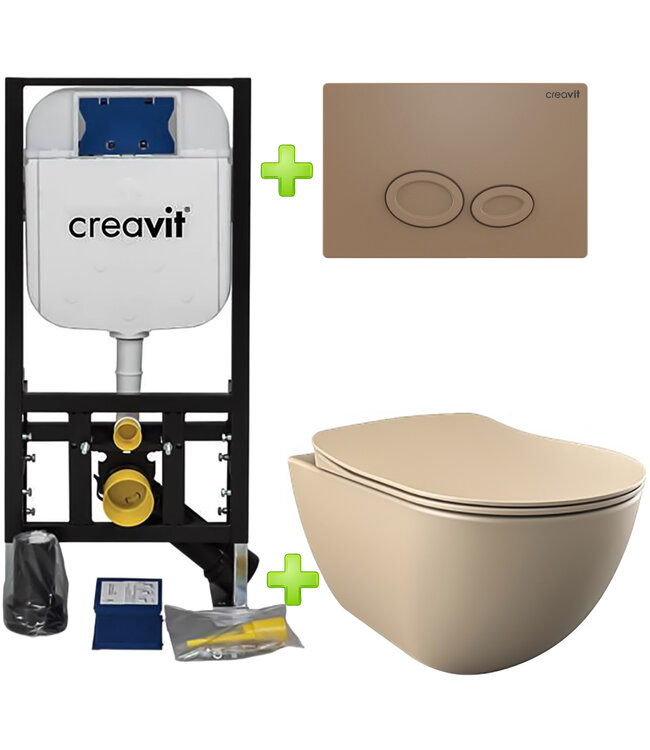 Creavit toiletset Mat Cappuccino - Hangtoilet FE322 Mat Cappuccino incl. soft close toiletbril en drukplaat