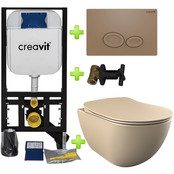 Creavit toiletset Mat Cappuccino - Hangtoilet FE322 Mat Cappuccino incl. soft close toiletbril en drukplaat