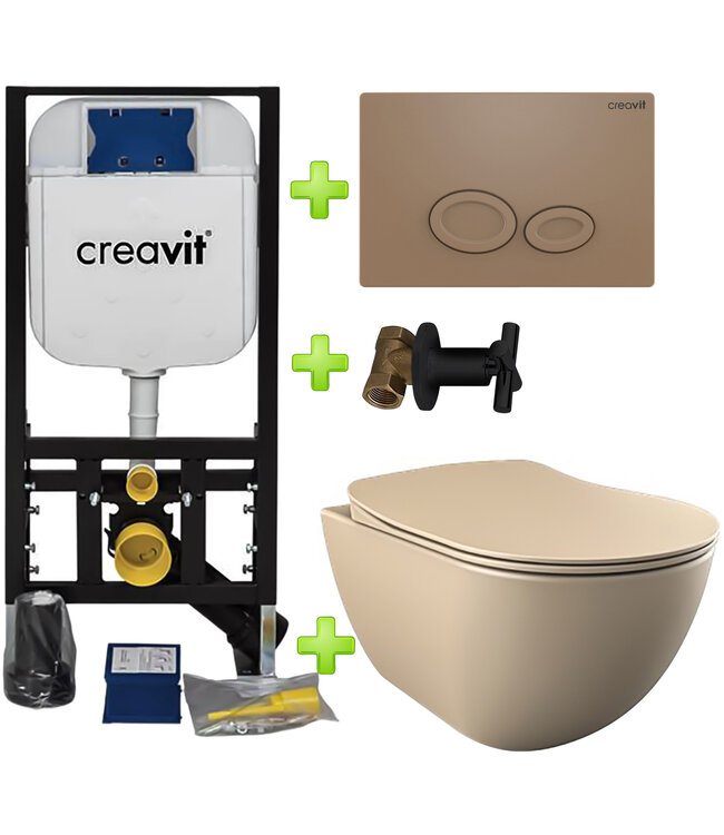 Creavit toiletset Mat Cappuccino - Hangtoilet FE322 Mat Cappuccino incl. soft close toiletbril en drukplaat