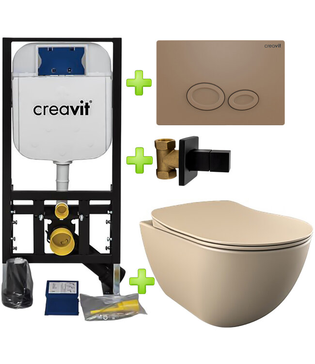 Creavit toiletset Mat Cappuccino - Hangtoilet FE322 Mat Cappuccino incl. soft close toiletbril en drukplaat