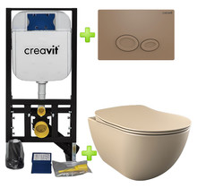 Creavit toiletset met bidet Mat Cappuccino - Hangtoilet FE322 Mat Cappuccino incl. soft close toiletbril en drukplaat