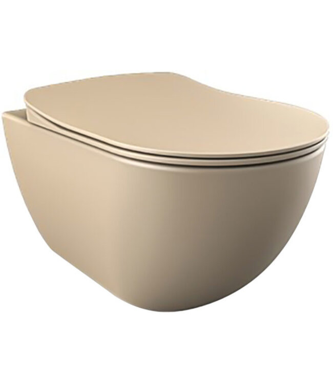 Creavit toiletset met bidet Mat Cappuccino - Hangtoilet FE322 Mat Cappuccino incl. soft close toiletbril en drukplaat