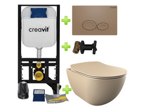 Creavit toiletset met bidet Mat Cappuccino - Hangtoilet FE322 Mat Cappuccino incl. soft close toiletbril en drukplaat