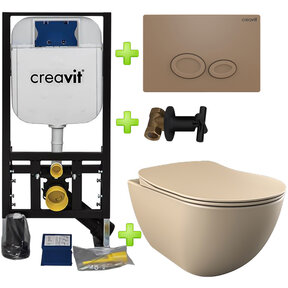 Creavit toiletset met bidet Mat Cappuccino - Hangtoilet FE322 Mat Cappuccino incl. soft close toiletbril en drukplaat