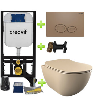 CREAVIT Creavit toiletset met bidet Mat Cappuccino - Hangtoilet FE322 Mat Cappuccino incl. soft close toiletbril en drukplaat