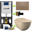 Creavit toiletset met bidet Mat Cappuccino - Hangtoilet FE322 Mat Cappuccino incl. soft close toiletbril en drukplaat