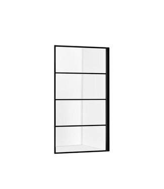 ALONI Douchewand Zwart Frame Luciano 80x200cm 8mm veiligheidsglas helder glas zwart raster incl. muursteun