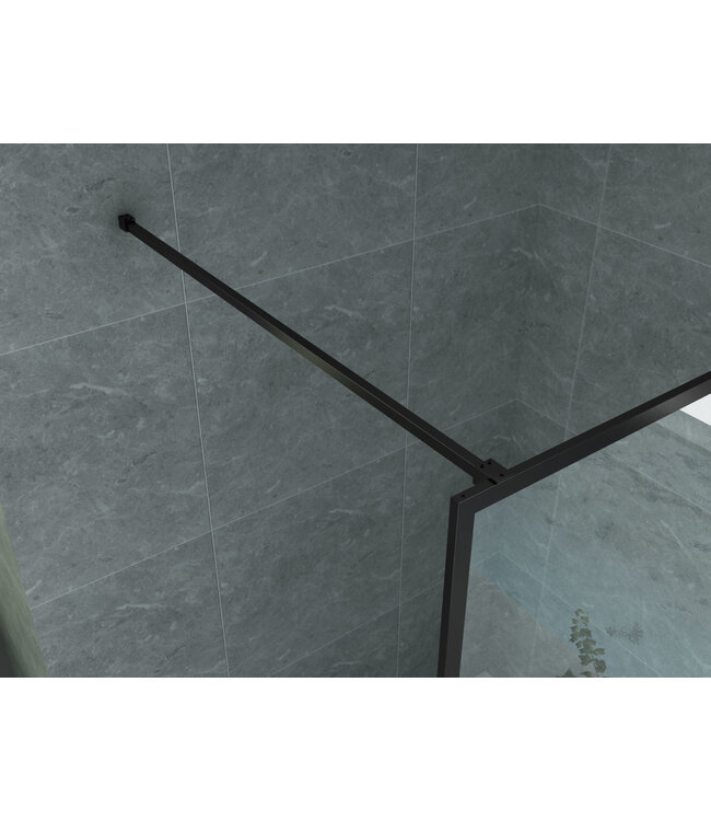 Douchewand Zwart Frame Luciano 80x200cm 8mm veiligheidsglas helder glas zwart raster incl. muursteun