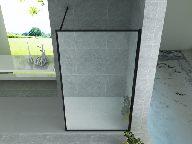 Douchewand Zwart Frame Danilo 140x200cm 8mm veiligheidsglas Nano-coating incl. Muursteun Douchewand Zwart Frame Danilo 140x200cm 8mm veiligheidsglas Nano-coating incl. Muursteun