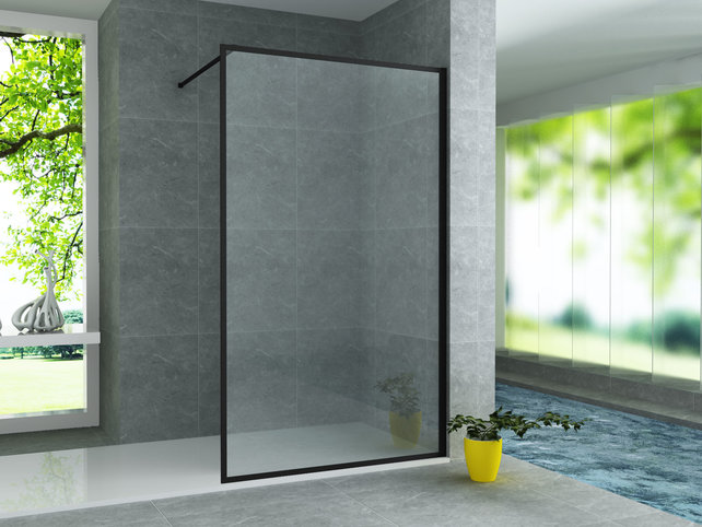 Douchewand Zwart Frame Danilo 100x200cm 8mm veiligheidsglas Nano-coating incl. Muursteun