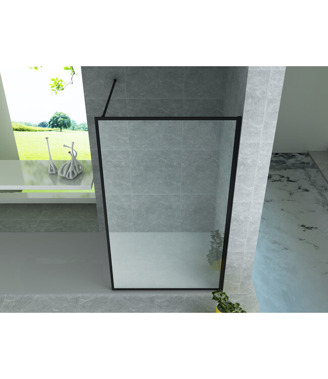 ALONI Douchewand Zwart Frame Danilo 80x200cm 8mm veiligheidsglas Nano-coating incl. Muursteun