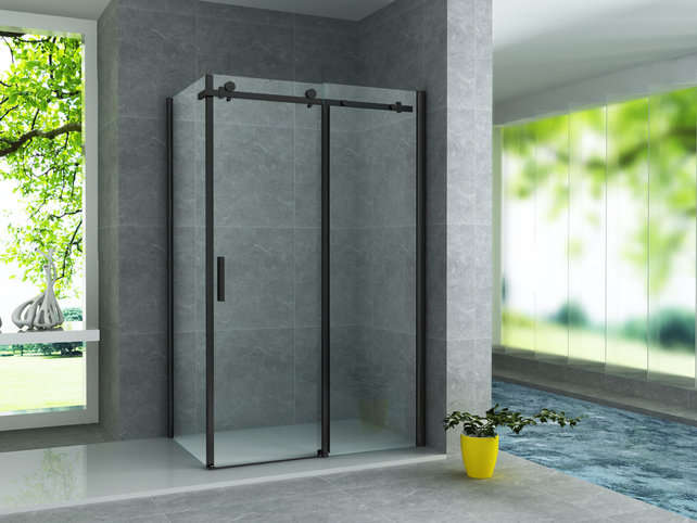 Douchecabine Zwart Mat Frame Sofia 140x90x195cm Schuifdeur Helder Glas 8mm Veiligheidsglas Douchecabine Zwart Mat Frame Sofia 140x90x195cm Schuifdeur Helder Glas 8mm Veiligheidsglas