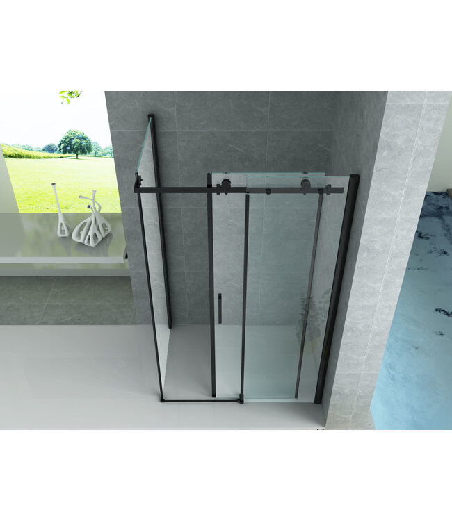 Douchecabine Zwart Mat Frame Sofia 160x90x195cm Schuifdeur Helder Glas 8mm Veiligheidsglas