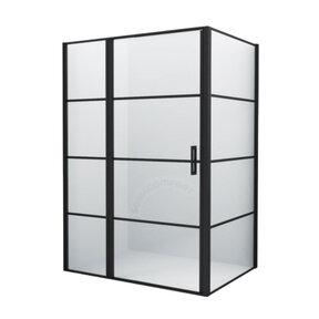 Douchecabine Frame Raster Zwart Mat 80x120cm Draaideur 8mm veiligheidsglas Nano-coating