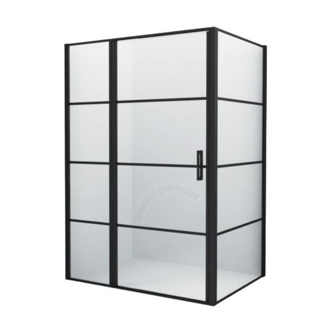 Douchecabine Frame Raster Zwart Mat 80x120cm Draaideur 8mm veiligheidsglas Nano-coating