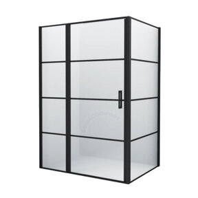 Douchecabine Frame Raster Zwart Mat 90x120cm Draaideur 8mm veiligheidsglas Nano-coating