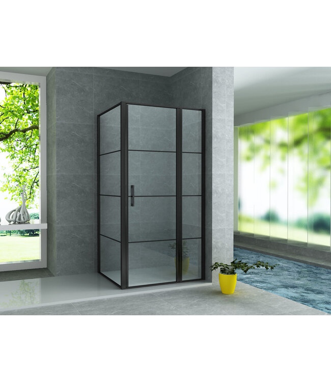 Douchecabine Frame Raster Zwart Mat 90x140cm Draaideur 8mm veiligheidsglas Nano-coating