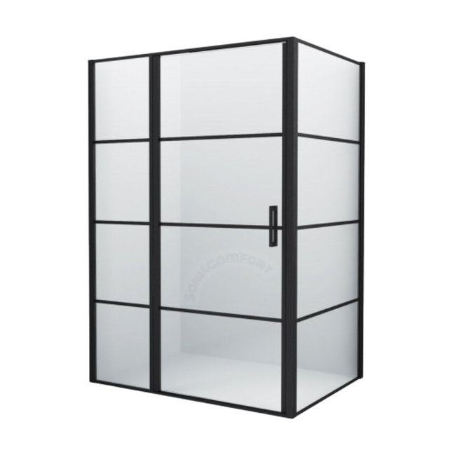 Douchecabine Frame Raster Zwart Mat 90x140cm Draaideur 8mm veiligheidsglas Nano-coating