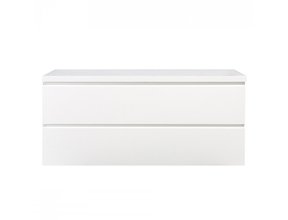 Wastafelonderkast Callisto Diamond 120x50x48cm Hoogglans Wit 2 Lades Softclose Greeploos Topblad Zonder Kraangat