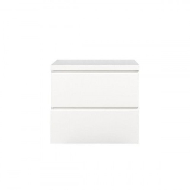 Wastafelonderkast Callisto Diamond 100x50x48cm Hoogglans Wit 2 Lades Softclose Greeploos Topblad Zonder Kraangat