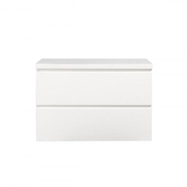 Wastafelonderkast Callisto Diamond 100x50x48cm Hoogglans Wit 2 Lades Softclose Greeploos Topblad Zonder Kraangat