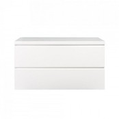 Wastafelonderkast Callisto Diamond 100x50x48cm Hoogglans Wit 2 Lades Softclose Greeploos Topblad Zonder Kraangat