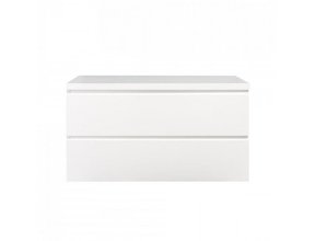 Wastafelonderkast Callisto Diamond 100x50x48cm Hoogglans Wit 2 Lades Softclose Greeploos Topblad Zonder Kraangat