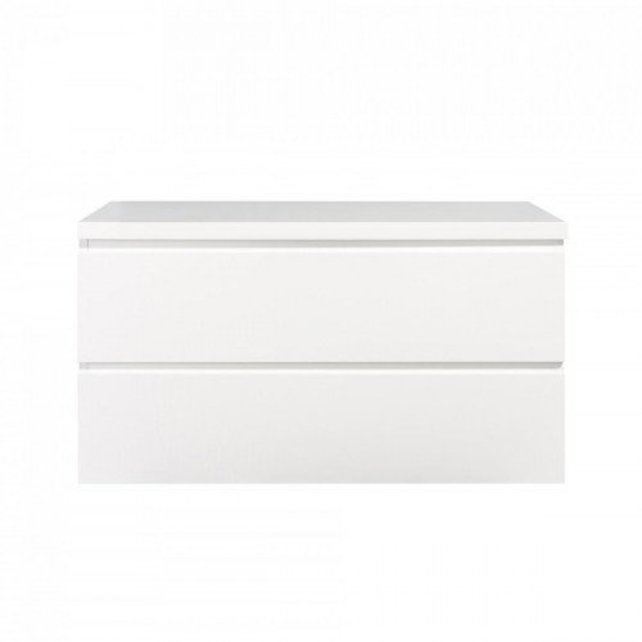 Wastafelonderkast Callisto Diamond 100x50x48cm Hoogglans Wit 2 Lades Softclose Greeploos Topblad Zonder Kraangat