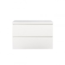 Wastafelonderkast Callisto Diamond 80x50x48cm Hoogglans Wit 2 Lades Softclose Greeploos Topblad Zonder Kraangat